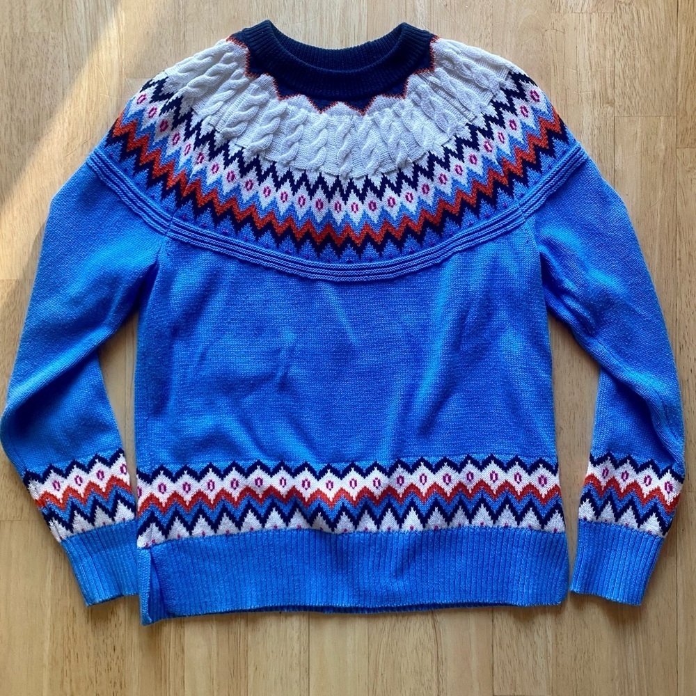 Charter Club Blue and White Patterned Crewneck Sweater